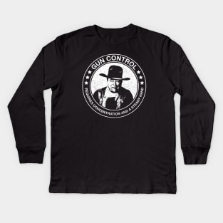 John Wayne - Gun Control - Requires Concentration and a Steady Hand - Distressed Kids Long Sleeve T-Shirt